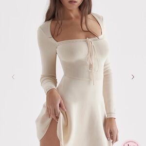 House of Cb CAPRICE Cream Dainty Knit Mini Dress Long-Sleeve